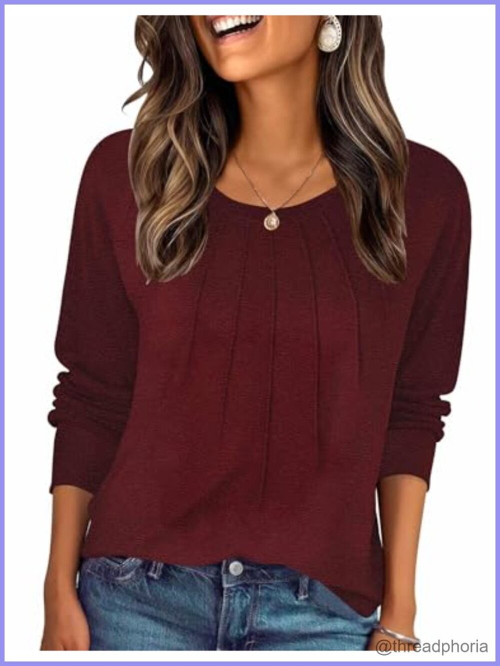 Zeagoo Long Sleeve Pleated Tunic Top Crewneck Blouse Loose Fit